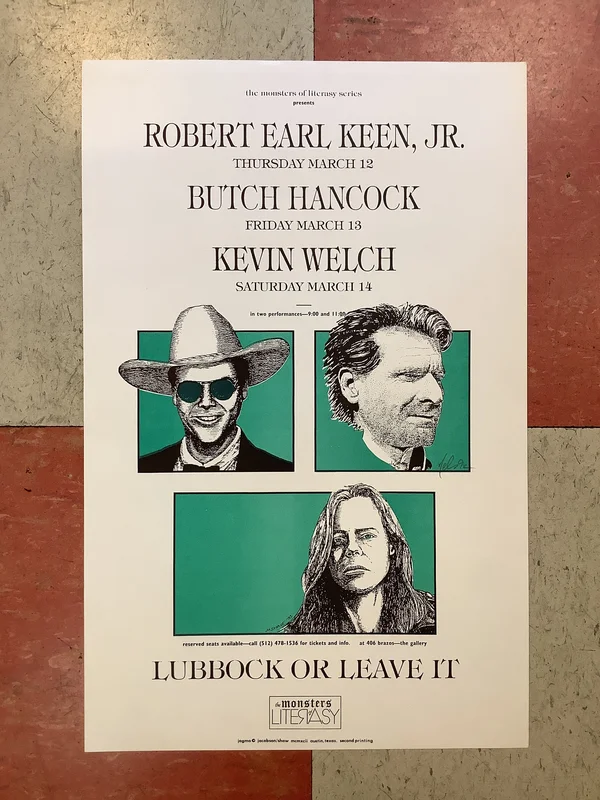 Robert Earl Keen, Butch Hancock, & Kevin Welch at Lubbock or Leave It - 1992 (Poster)