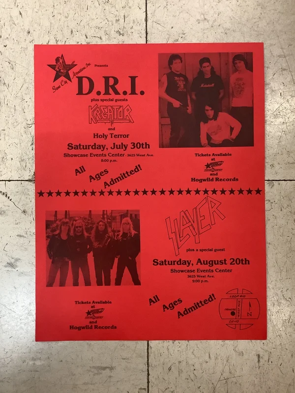Slayer, Dirty Rotten Imbeciles, & Kreator at Showcase Events Center - 1988 (Poster)