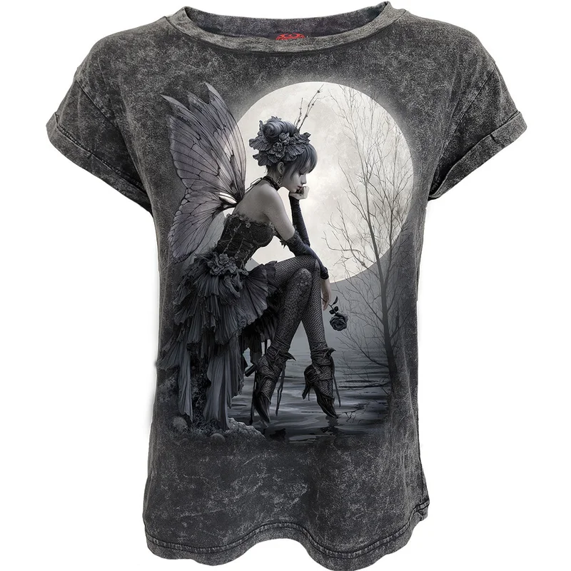 Spiral Ladies Acid Wash T-Shirt: Reflections Black & Grey