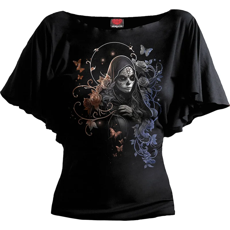 Spiral Ladies Latin Boatneck Top: Gothic Grace Black