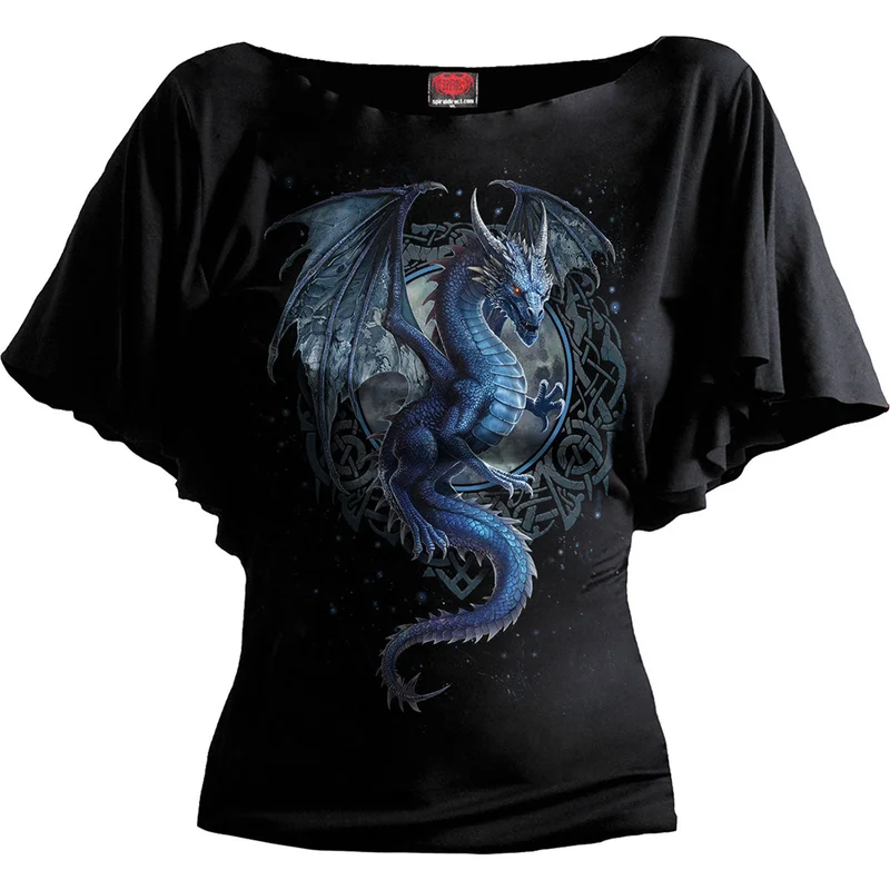 Spiral Ladies Latin Boatneck Top: Storm Dragon Black