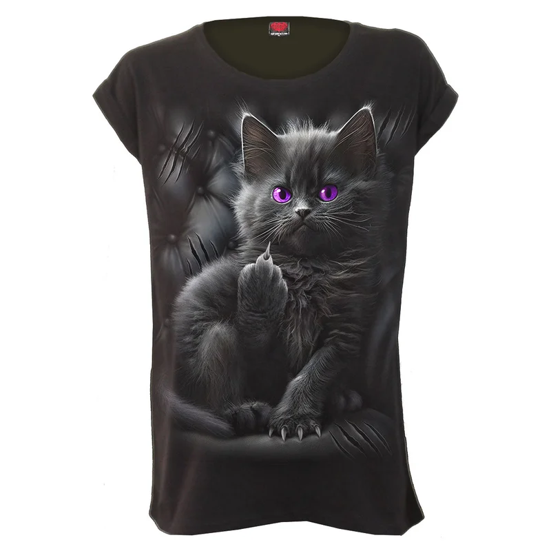 Spiral Ladies Loose Fit T-Shirt: Cattitude Black