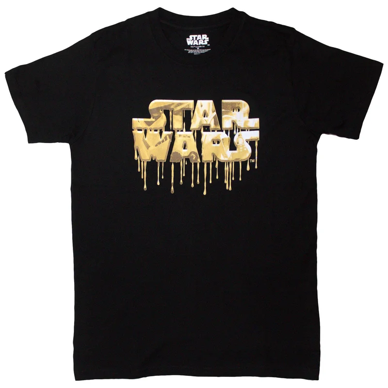 Star Wars Unisex T-Shirt: Gold Drip Logo Large