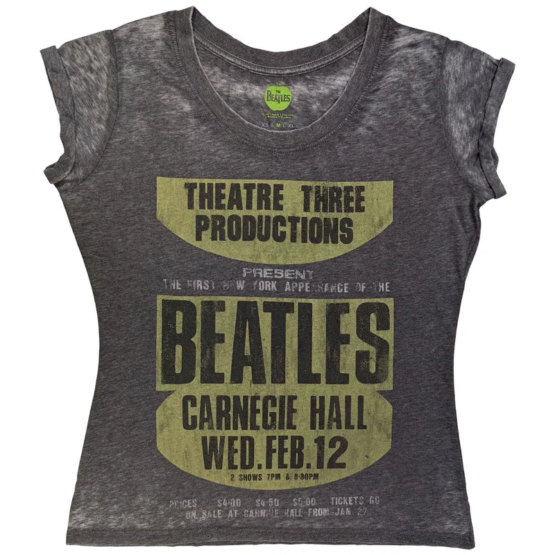 The Beatles Ladies Burnout T-Shirt: Carnegie Hall Charcoal Grey