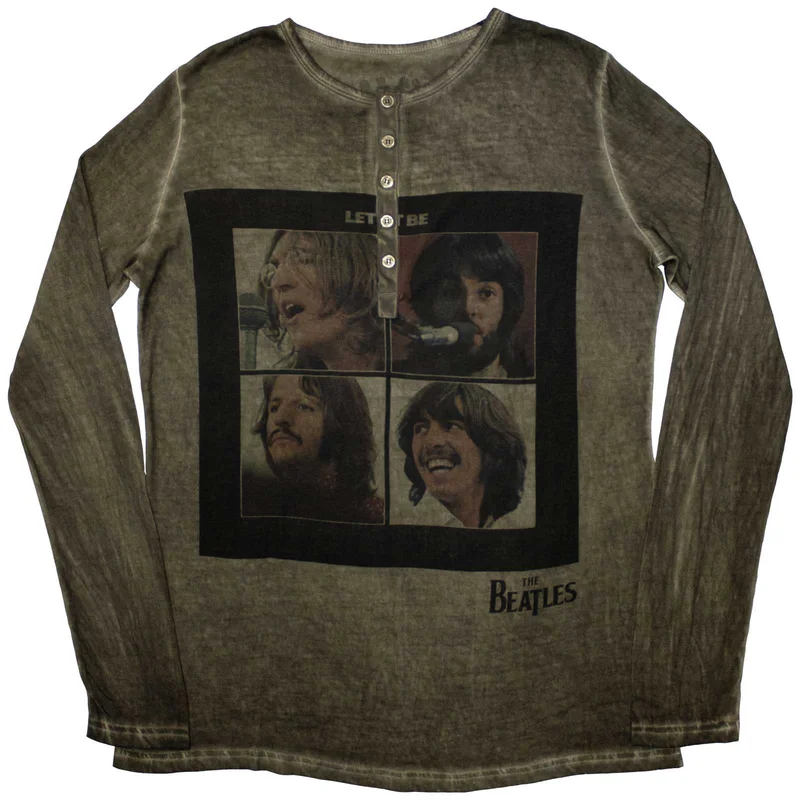 The Beatles Unisex Long Sleeve T-Shirt: Let It Be Stone Wash Khaki Green