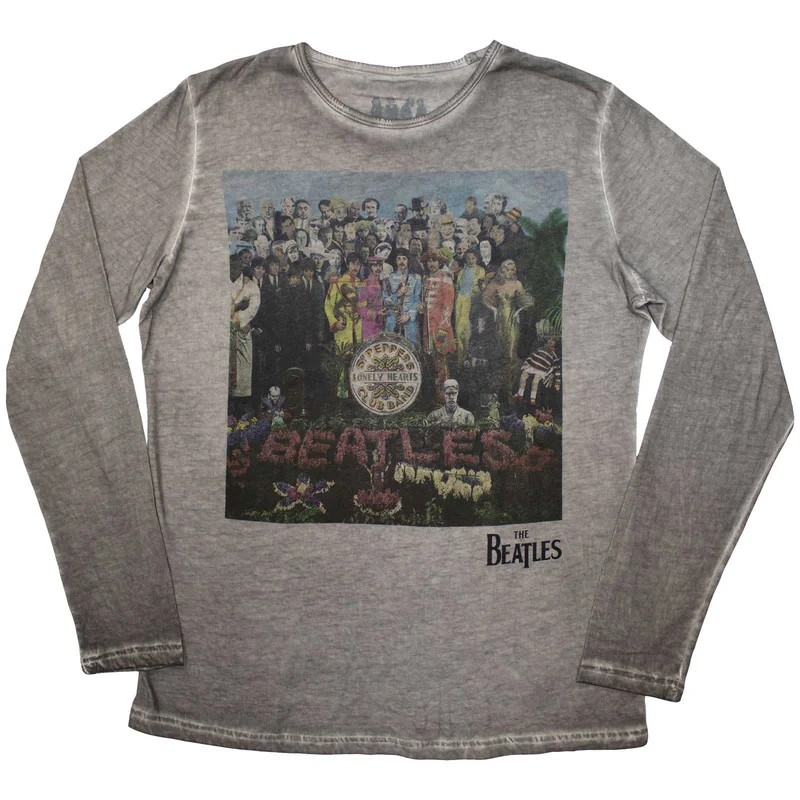 The Beatles Unisex Long Sleeve T-Shirt: Sgt Pepper Stone Wash Silver Grey