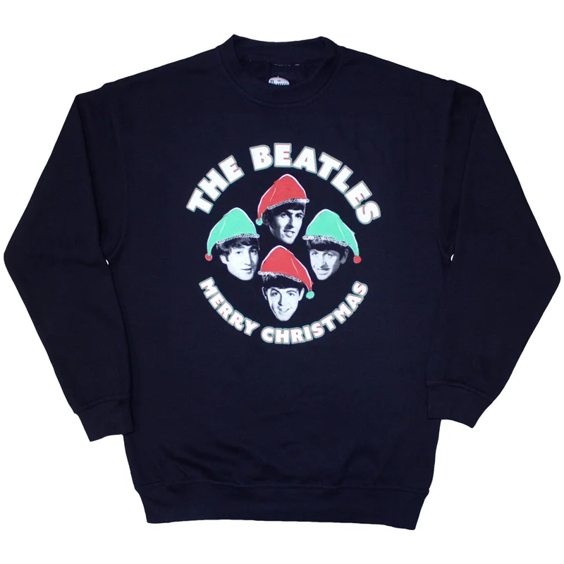 The Beatles Unisex Sweatshirt: Xmas Hats Navy Blue