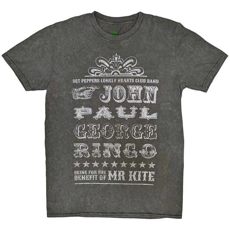 The Beatles Unisex T-Shirt: Mr Kite Snow Wash Charcoal Grey