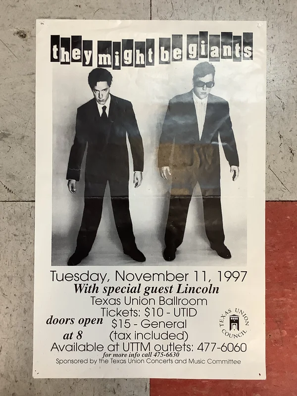 They Might Be Giants at Texas Union Ballroom - 1997 (Poster)